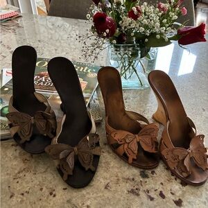 PELLE MODE,  2 pair~ Nude & Dark Greenish Gray Wedge Butterfly Women Shoes